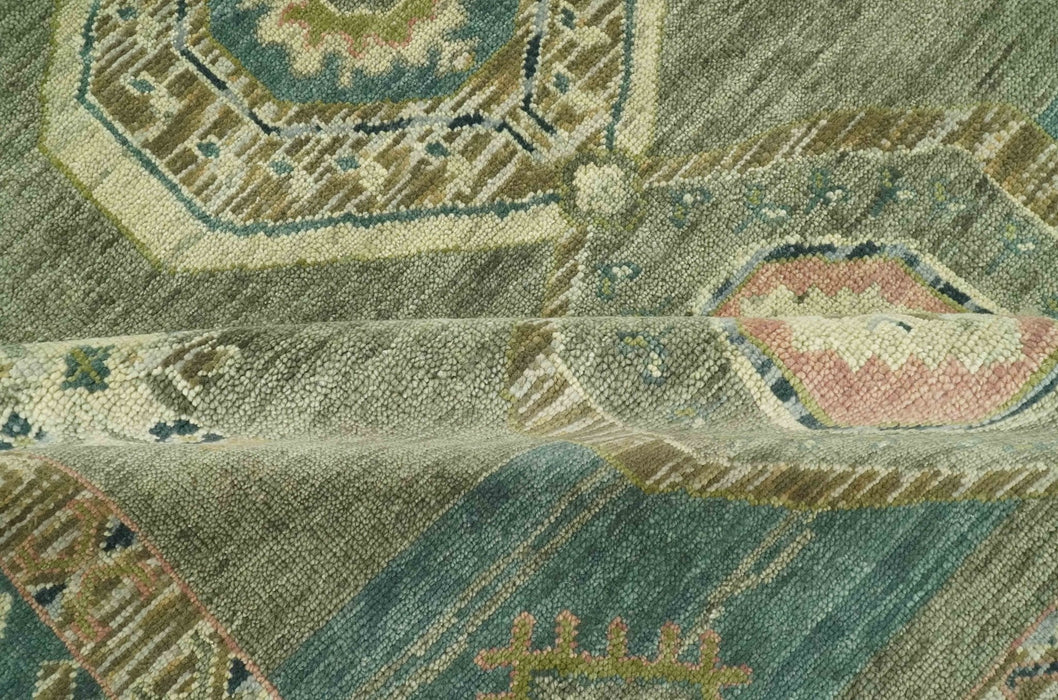 Green and Teal Traditional Hand Knotted Multi Size wool area rug