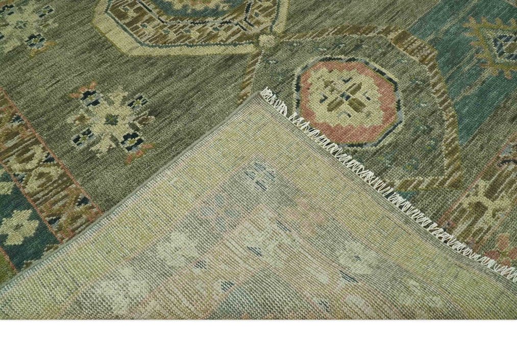Green and Teal Traditional Hand Knotted Multi Size wool area rug