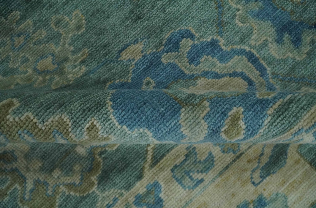 Green, Beige and Blue Hand knotted Traditional Oushak Multi Size Wool Area Rug