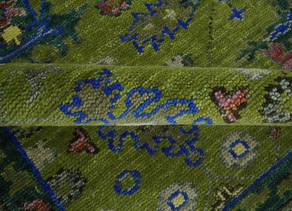 Green, Blue and Brown Hand knotted 8x10 Traditional Oushak wool Area Rug