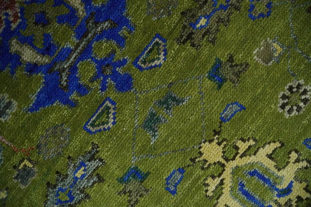 Green, Blue and Brown Hand knotted 8x10 Traditional Oushak wool Area Rug