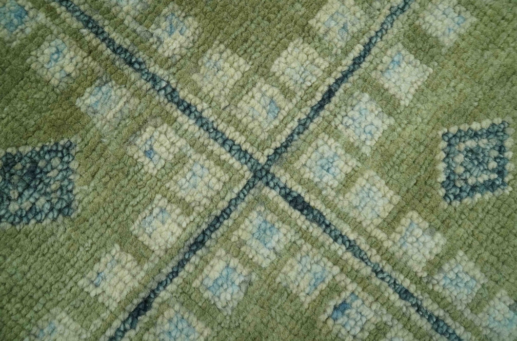 Green, Blue and Gray Hand Knotted Traditional Heriz 8x10 wool area rug