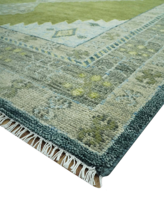 Green, Blue and Gray Hand Knotted Traditional Heriz Multi Size wool area rug