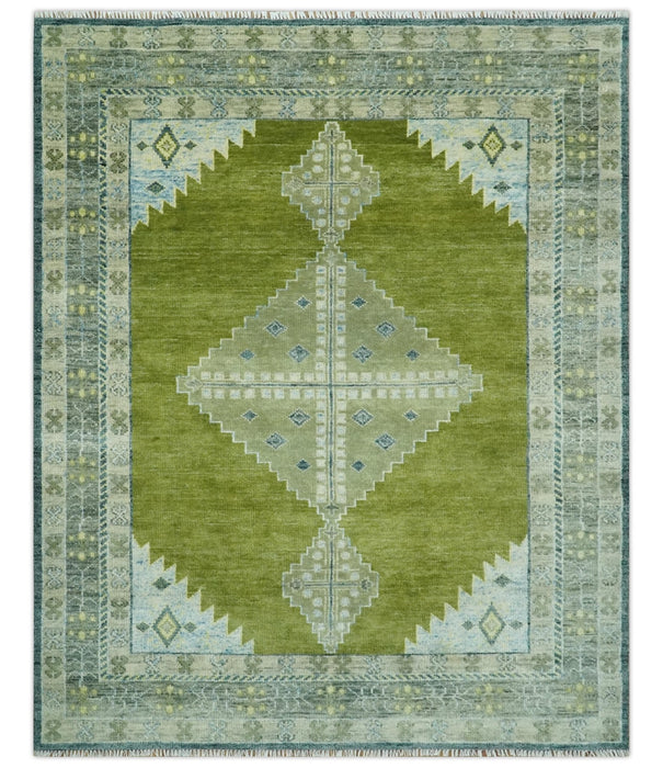 Green, Blue and Gray Hand Knotted Traditional Heriz Multi Size wool area rug