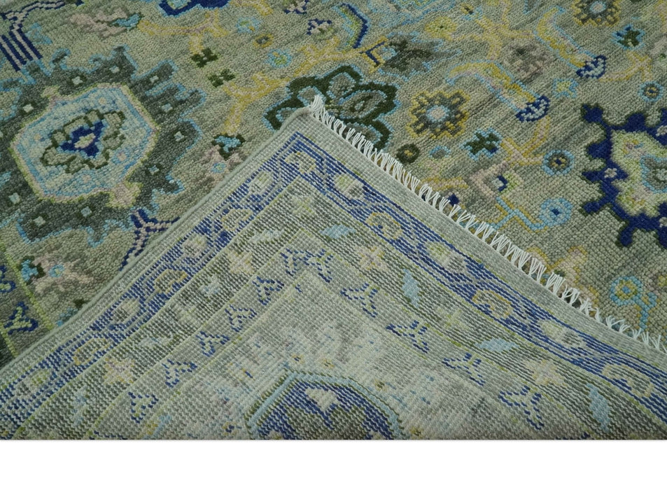 Green, Blue and Mustard Hand Knotted 8x10 Traditional Oushak wool area rug