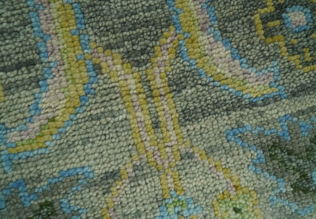 Green, Blue and Mustard Hand Knotted 8x10 Traditional Oushak wool area rug