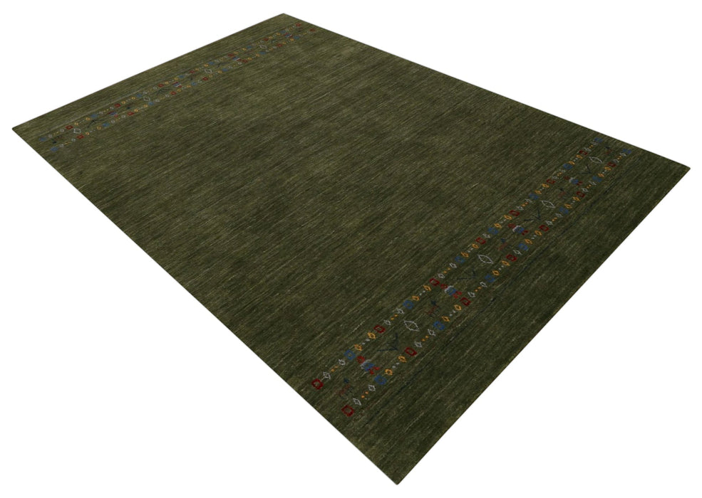 Green Contemporary Design Hand Loomed Wool Area Rug