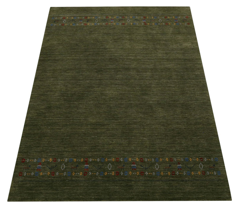 Green Contemporary Design Hand Loomed Wool Area Rug
