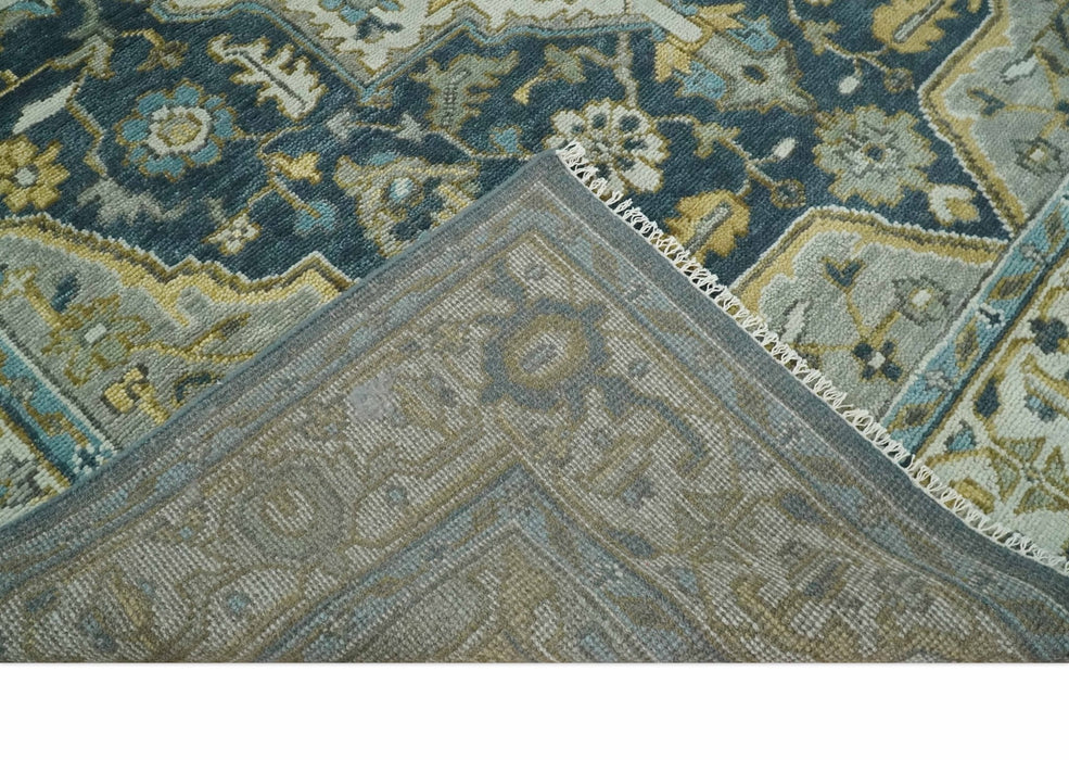 Ivory, Teal, and silver Hand Knotted Traditional Medallion Multi size wool Area Rug