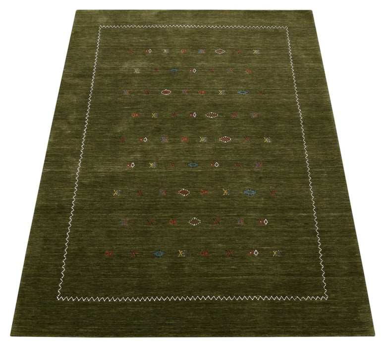 Green Modern Design Hand Loomed Wool Area Rug