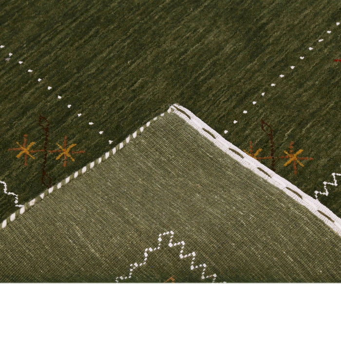 Green Modern Gabbeh Border Design Hand Loomed Wool Area Rug