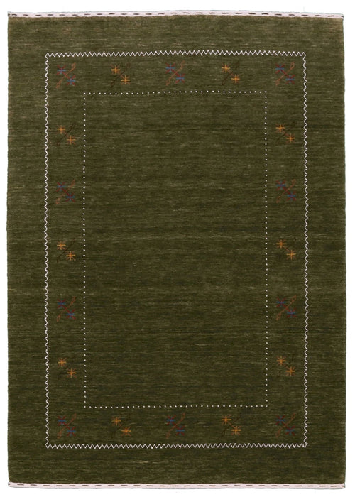 Green Modern Gabbeh Border Design Hand Loomed Wool Area Rug
