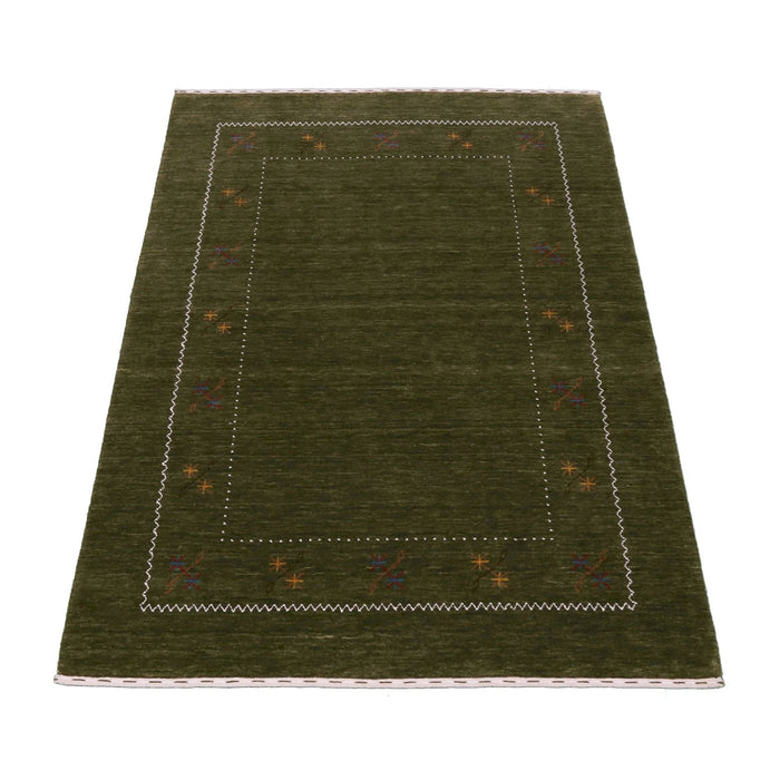 Green Modern Gabbeh Border Design Hand Loomed Wool Area Rug
