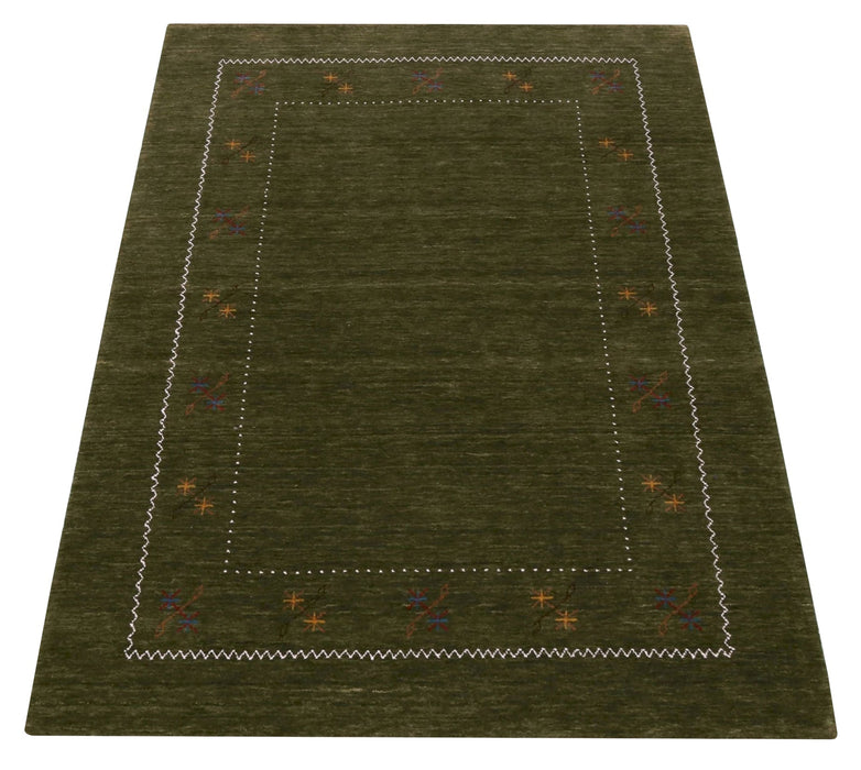 Green Modern Gabbeh Border Design Hand Loomed Wool Area Rug