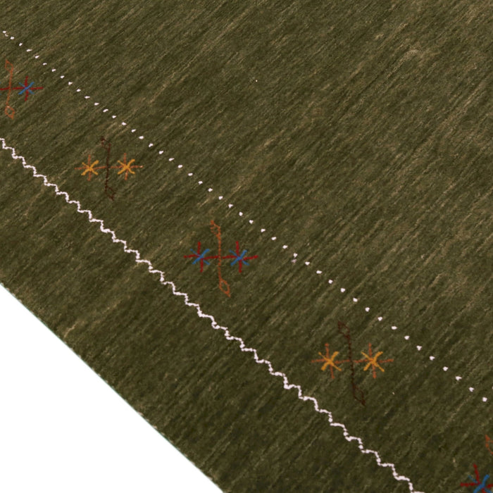 Green Modern Gabbeh Border Design Hand Loomed Wool Area Rug