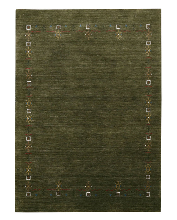 Green Tribal Border Design Hand Loomed Wool Area Rug