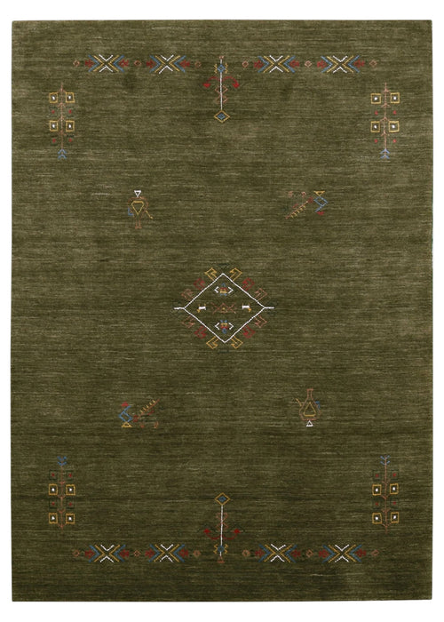 Green Tribal Center Medallion Hand Loomed Wool Area Rug