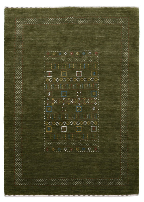 Green Tribal Center Pattern Hand Loomed Wool Area Rug