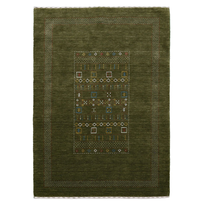 Green Tribal Center Pattern Hand Loomed Wool Area Rug