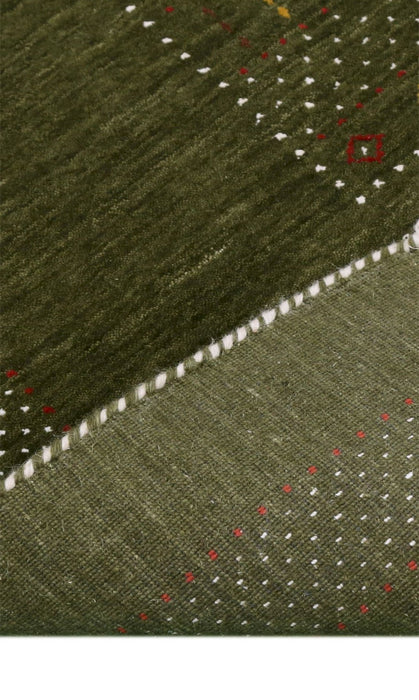 Green Tribal Center Pattern Hand Loomed Wool Area Rug