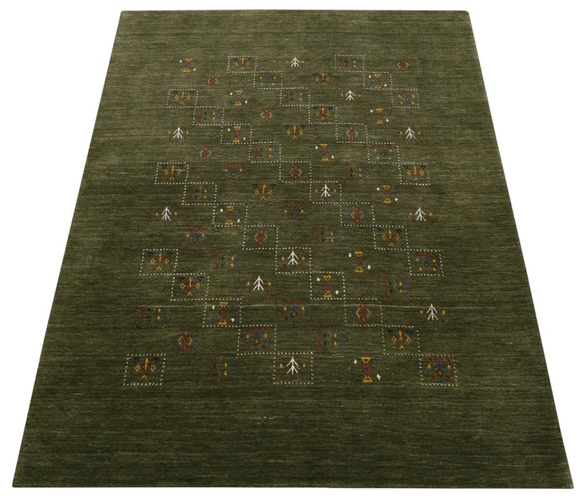 Green Tribal Design Hand Loomed Wool Area Rug