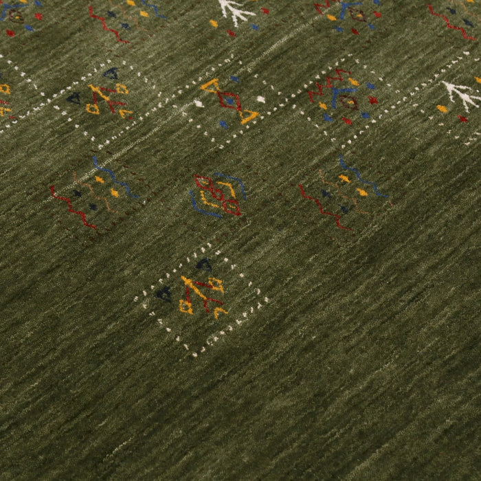 Green Tribal Design Hand Loomed Wool Area Rug