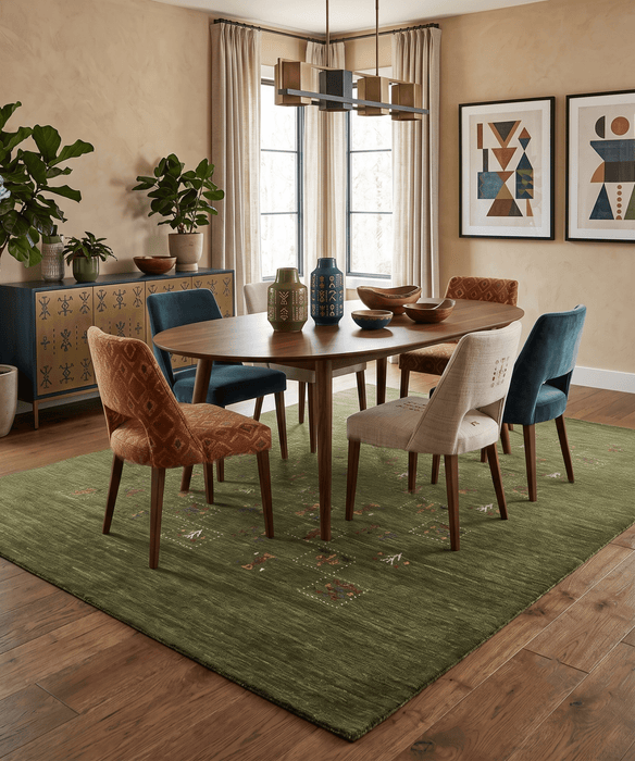 Green Tribal Design Hand Loomed Wool Area Rug