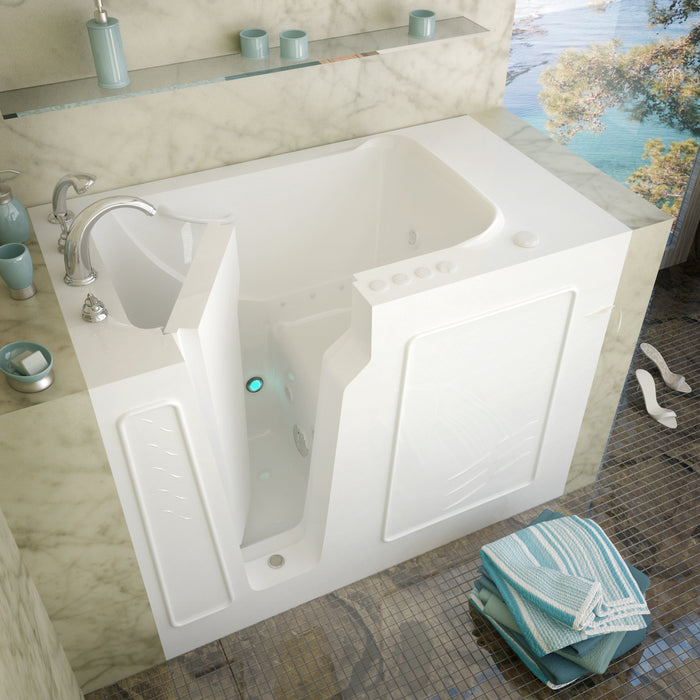 MediTub Walk-In 29 x 52 Left Drain White Whirlpool & Air Jetted Walk-In Bathtub