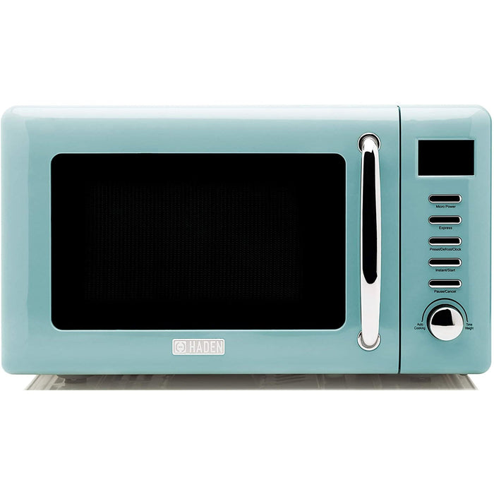 Haden 0.7 Cu Ft Compact Countertop Microwave, 700 Watts, Turquoise & Chrome