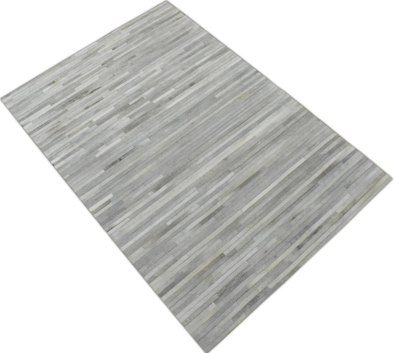 Handmade Hairon 5x8 Genuine Leather Handmade Ivory and Beige Area Rug | LR10