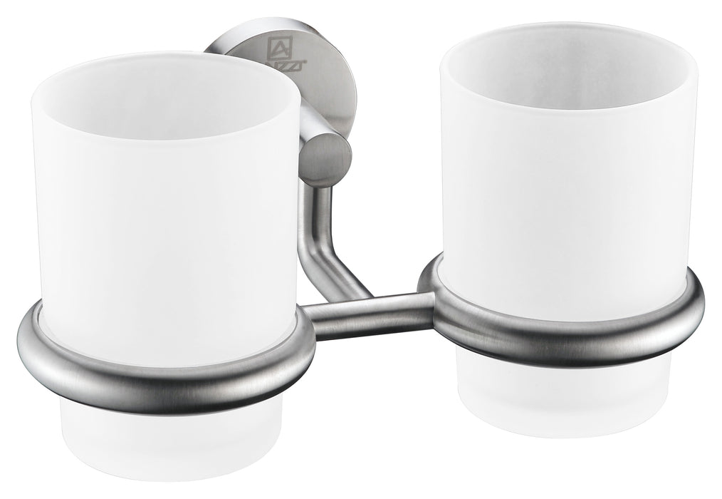 Caster Series 7.36 in. Double Toothbrush Holder in Brushed Nickel