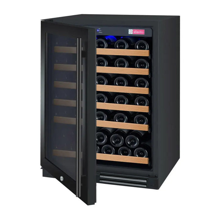 24" Wide FlexCount II Tru-Vino 56 Bottle Single Zone Black Left Hinge Wine Refrigerator