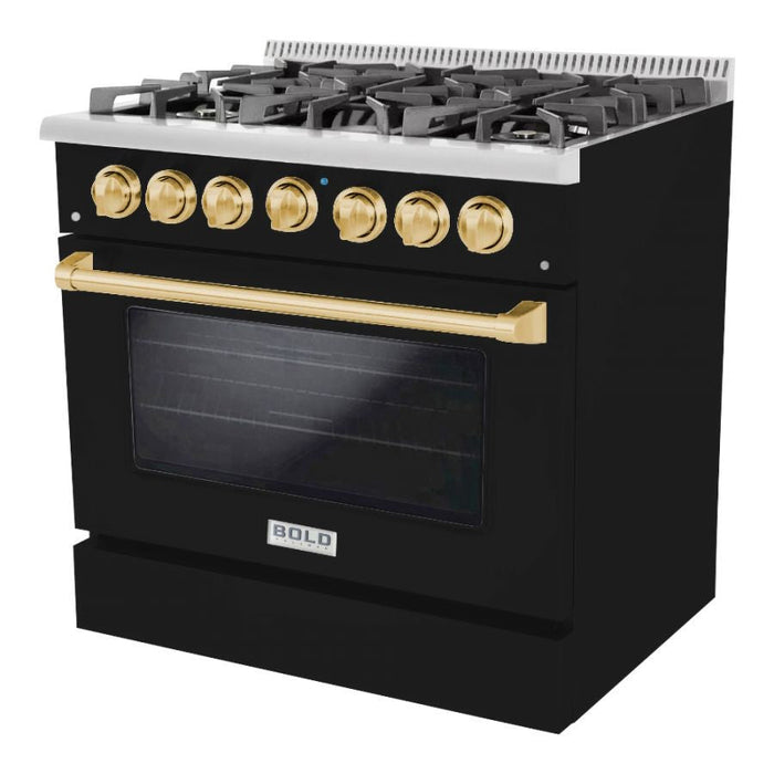 Hallman BOLD 36” 5.2 Cu.Ft. 6 Burner Freestanding Dual Fuel Range and Electric Oven - HBRDF36