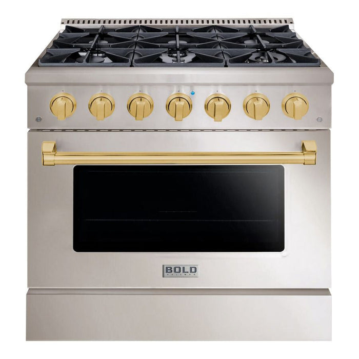 Hallman BOLD 36” 5.2 Cu.Ft. 6 Burner Freestanding Dual Fuel Range and Electric Oven - HBRDF36