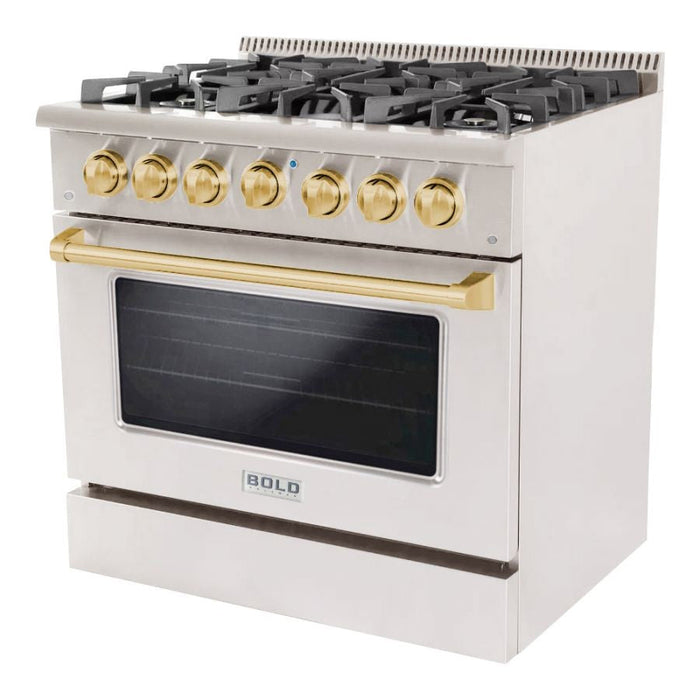 Hallman BOLD 36” 5.2 Cu.Ft. 6 Burner Freestanding Dual Fuel Range and Electric Oven - HBRDF36