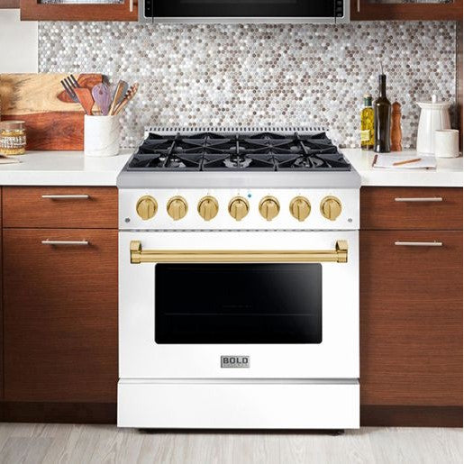 Hallman BOLD 36” 5.2 Cu.Ft. 6 Burner Freestanding Dual Fuel Range and Electric Oven - HBRDF36