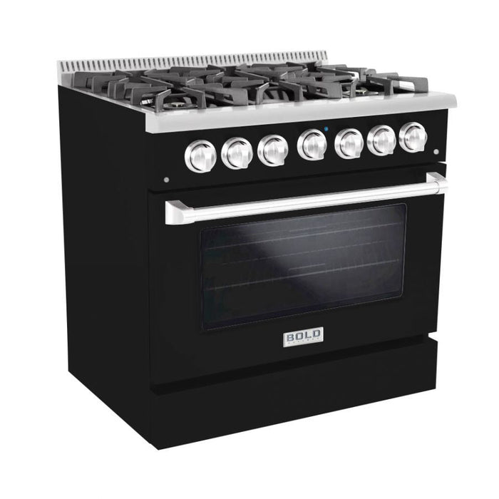 Hallman BOLD 36” 5.2 Cu.Ft. 6 Burner Freestanding Dual Fuel Range and Electric Oven - HBRDF36