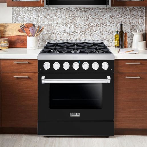 Hallman BOLD 36” 5.2 Cu.Ft. 6 Burner Freestanding Dual Fuel Range and Electric Oven - HBRDF36