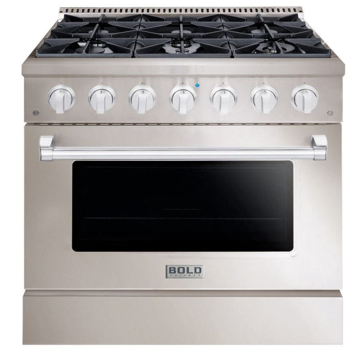 Hallman BOLD 36” 5.2 Cu.Ft. 6 Burner Freestanding Dual Fuel Range and Electric Oven - HBRDF36