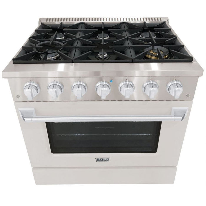 Hallman BOLD 36” 5.2 Cu.Ft. 6 Burner Freestanding Dual Fuel Range and Electric Oven - HBRDF36