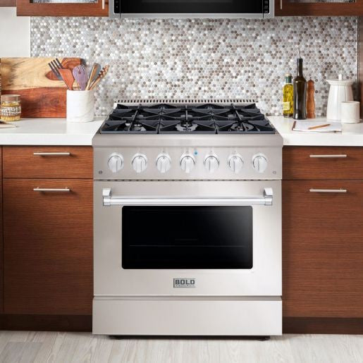 Hallman BOLD 36” 5.2 Cu.Ft. 6 Burner Freestanding Dual Fuel Range and Electric Oven - HBRDF36