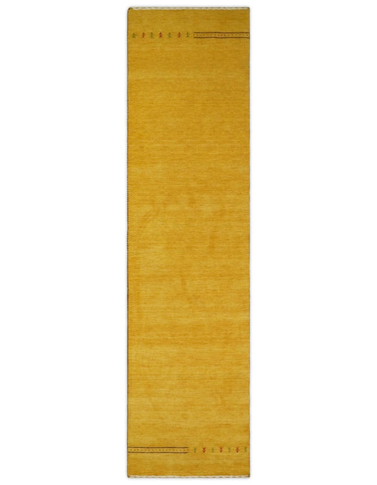 Hallway Runner Solid Gold Wool Hand Woven traditional Southwestern Tribal Lori Gabbeh Rug| LOR3