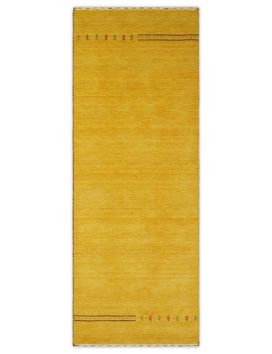 Hallway Runner Solid Gold Wool Hand Woven traditional Southwestern Tribal Lori Gabbeh Rug| LOR3