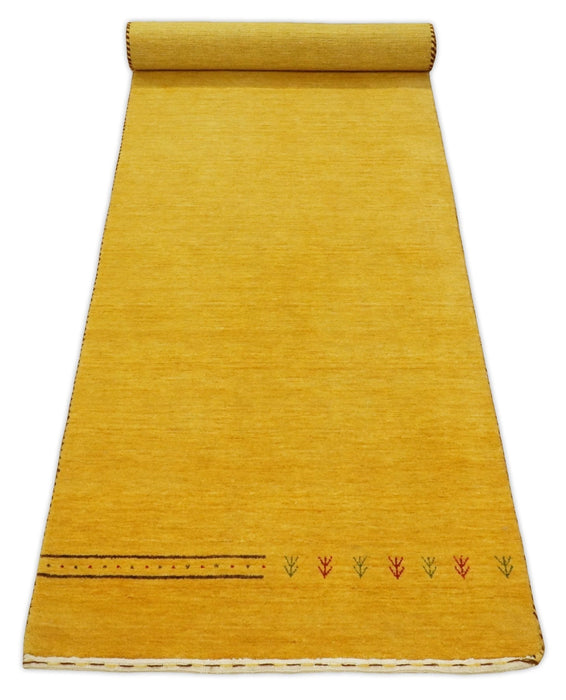 Hallway Runner Solid Gold Wool Hand Woven traditional Southwestern Tribal Lori Gabbeh Rug| LOR3
