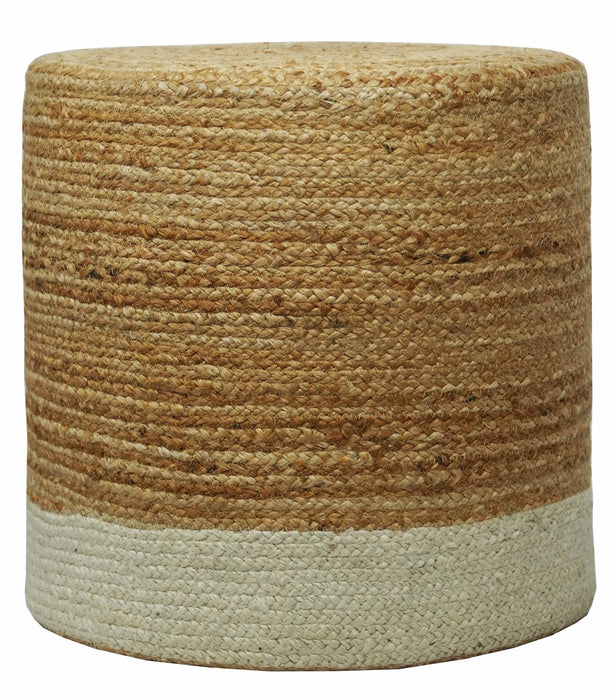 Natural Brown and White Jute Round Pouf, Hand Braided boho Pouf Ottoman Footstool, Side table, Seat , Foot Rest, Living Room, Bedroom | JP3