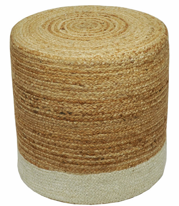 Natural Brown and White Jute Round Pouf, Hand Braided boho Pouf Ottoman Footstool, Side table, Seat , Foot Rest, Living Room, Bedroom | JP3