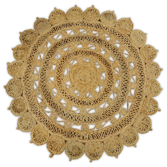 Hand Braided Solid Round Natural Brown Jute Silsal Rug | JR12