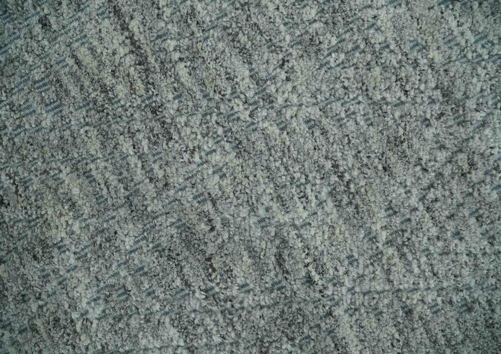 Hand carved Geometrical Design Ivory, Gray and Charcoal Hand knotted wool Area Rug