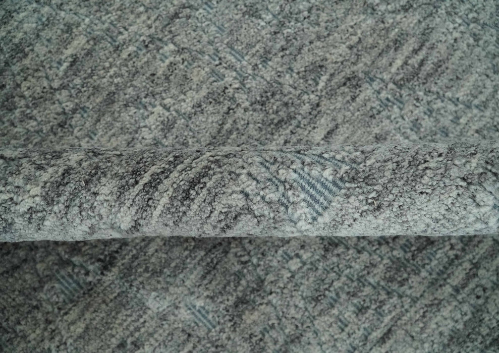 Hand carved Geometrical Design Ivory, Gray and Charcoal Hand knotted wool Area Rug