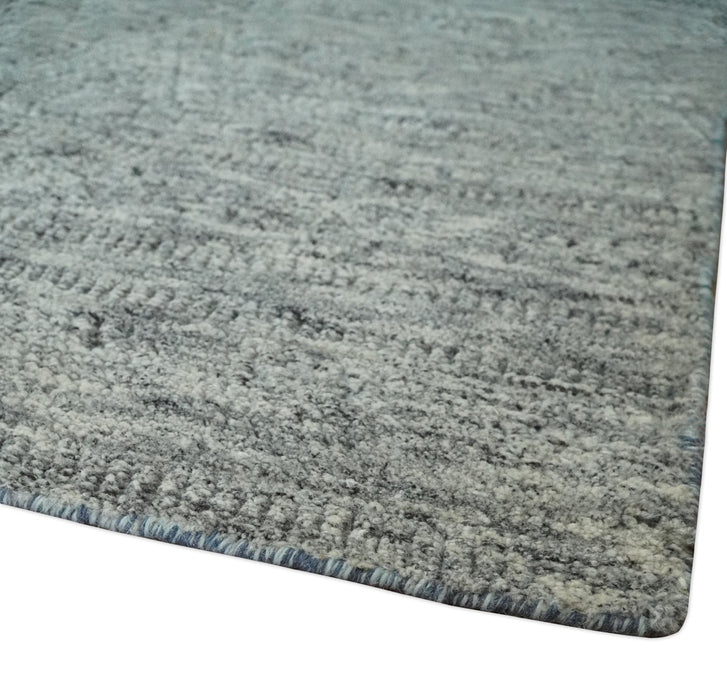 Hand carved Geometrical Design Ivory, Gray and Charcoal Hand knotted wool Area Rug